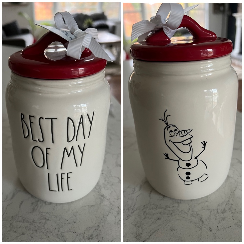 Rae Dunn Disney Frozen Olaf Best Day Of My Life Holiday Mini Canister Cookie Jar